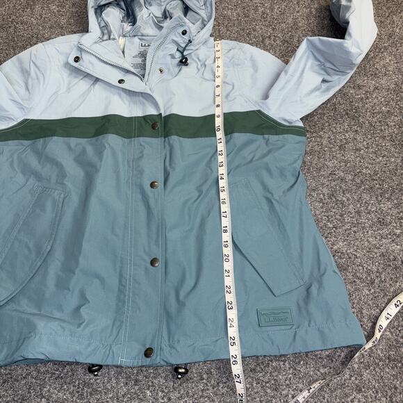 LL Bean Womens XL Mountain Classic Flannel Lined Hooded Rain Jacket Blue/ Teal - Picture 9 of 12